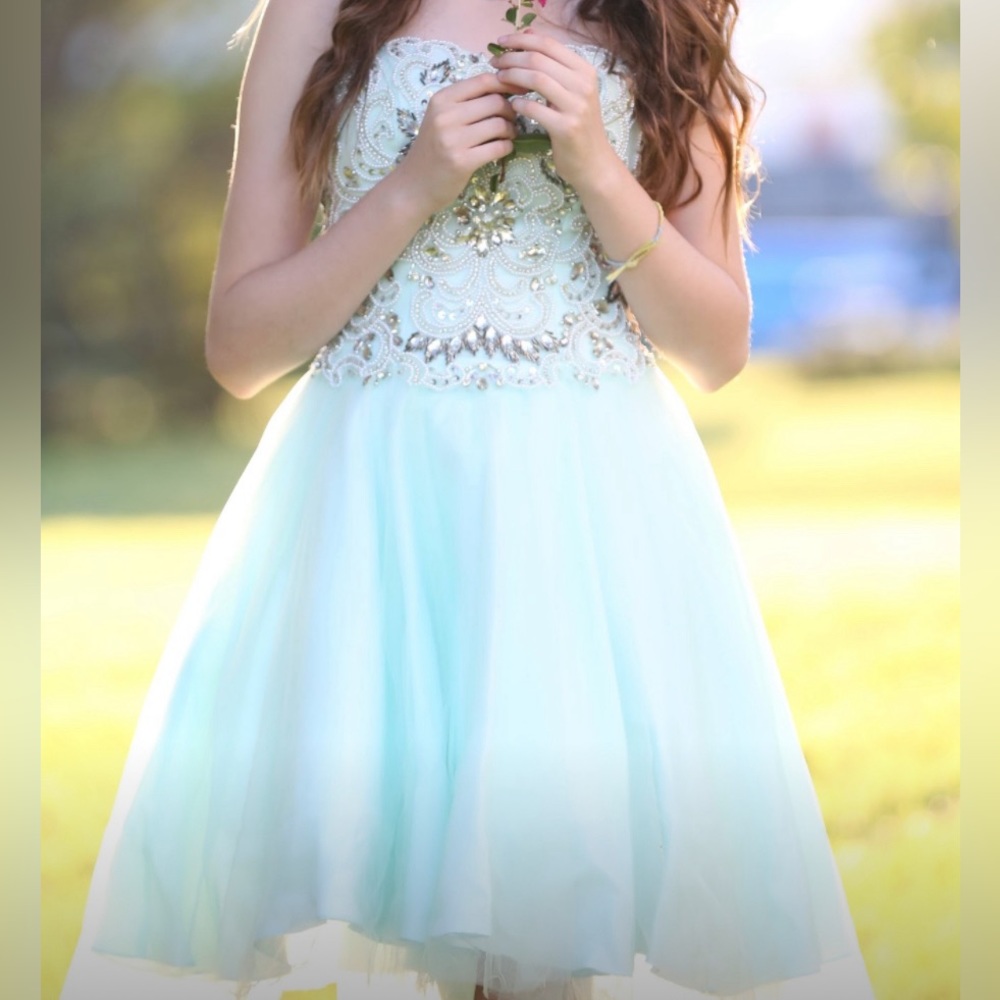 Extravagant Beaded Mint Corset Boutique Party Dress